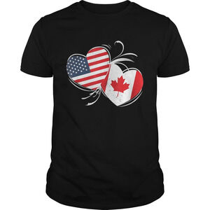 Canada Usa Flag Double Heart T Shirt For Canadian American Shirt